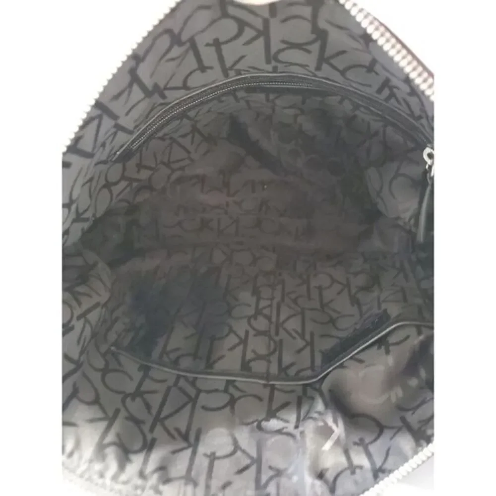 Calvin Klein Hobo Bag Womens Black Canvas‎ Shoulder Strap Silver Hardware